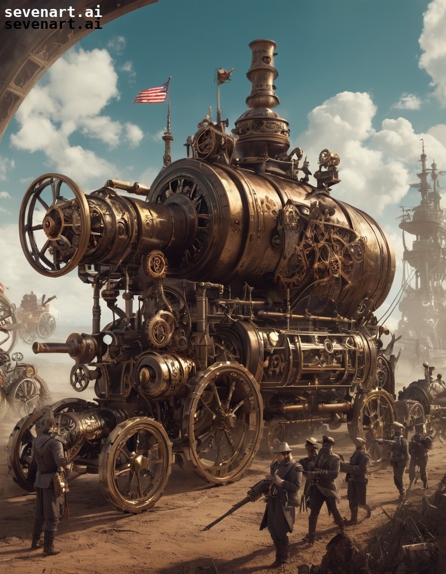 steampunk, army, machinery, gears, sci-fi