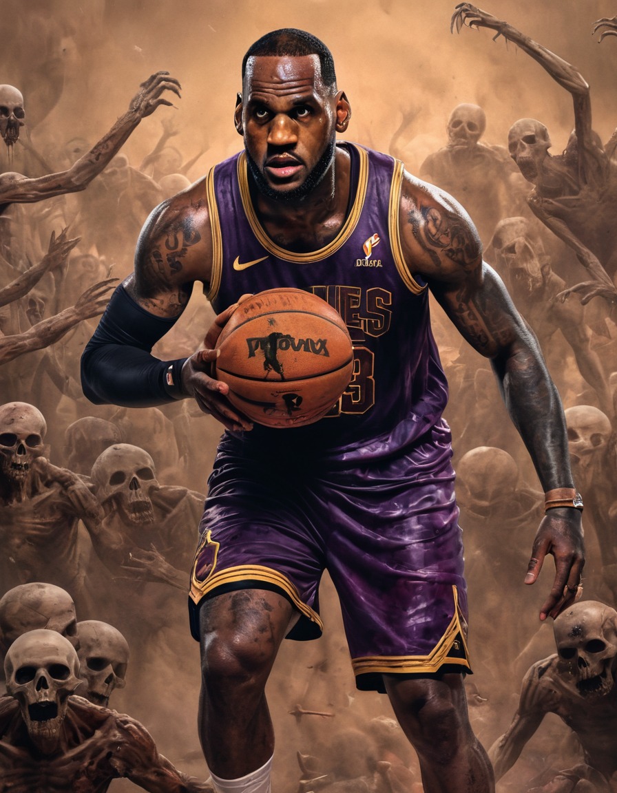 lebron james, basketball, horror, zombies, decay, skull basketball, sports, zombie, celebrities