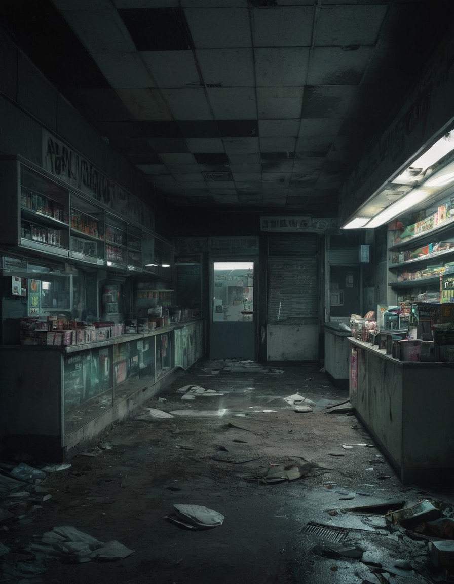 convenience store, abandoned building, urban decay, big city, store closure, neglected, cityscape