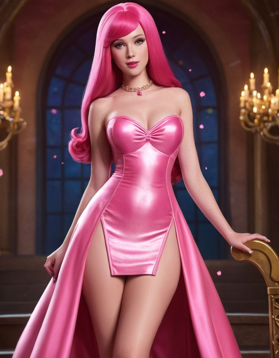 adventure time, princess bubblegum, illustration, glamorous, gown, sultry pose