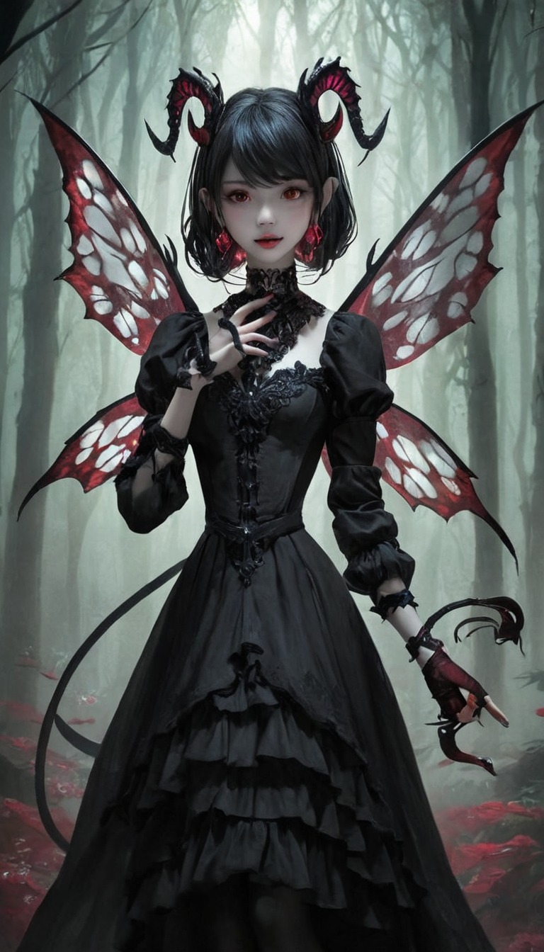 characterdesign, magic, horror, gothic, characterillustration, anime, cartoon, creepy, demongirl, fanart, photography, portrait, animegirl, darkfairytales, demon, demonic, fairytail, gothicgirl, lightmagic, aiart, ai_generated_art