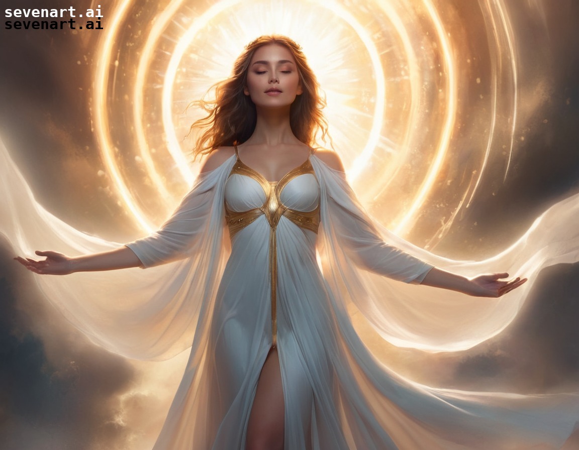 heavenly beauty, ethereal, digital painting, fantasy, halo of light, woman