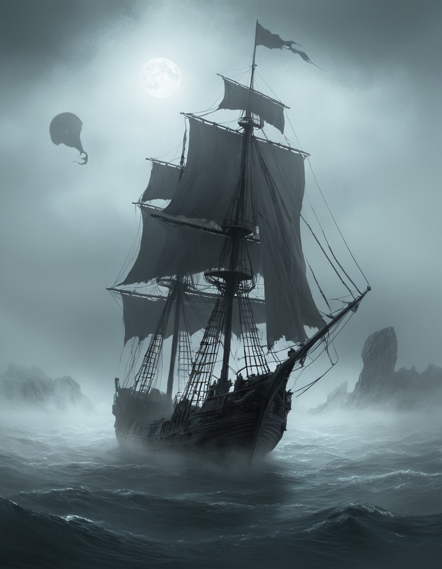 ghostly, ship, foggy, cursed, mysterious, lovecraft, howard lovecraft