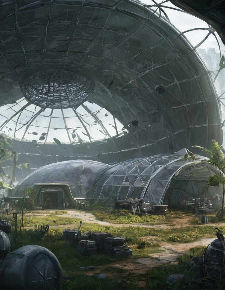 post-apocalyptic, biodome, self-sustaining, society, shelter, future