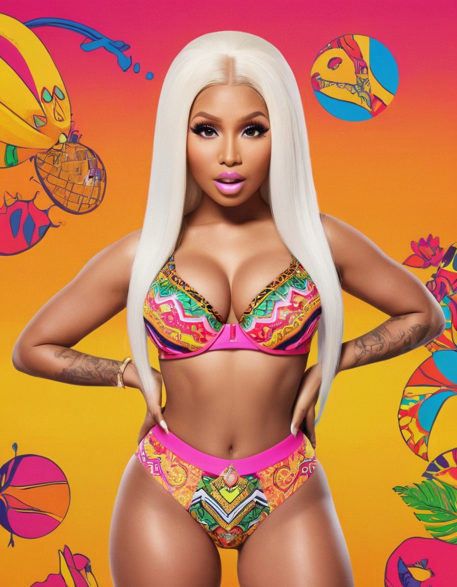 nicki minaj, digital art, vibrant, colorful, bold-print, confident, fierce