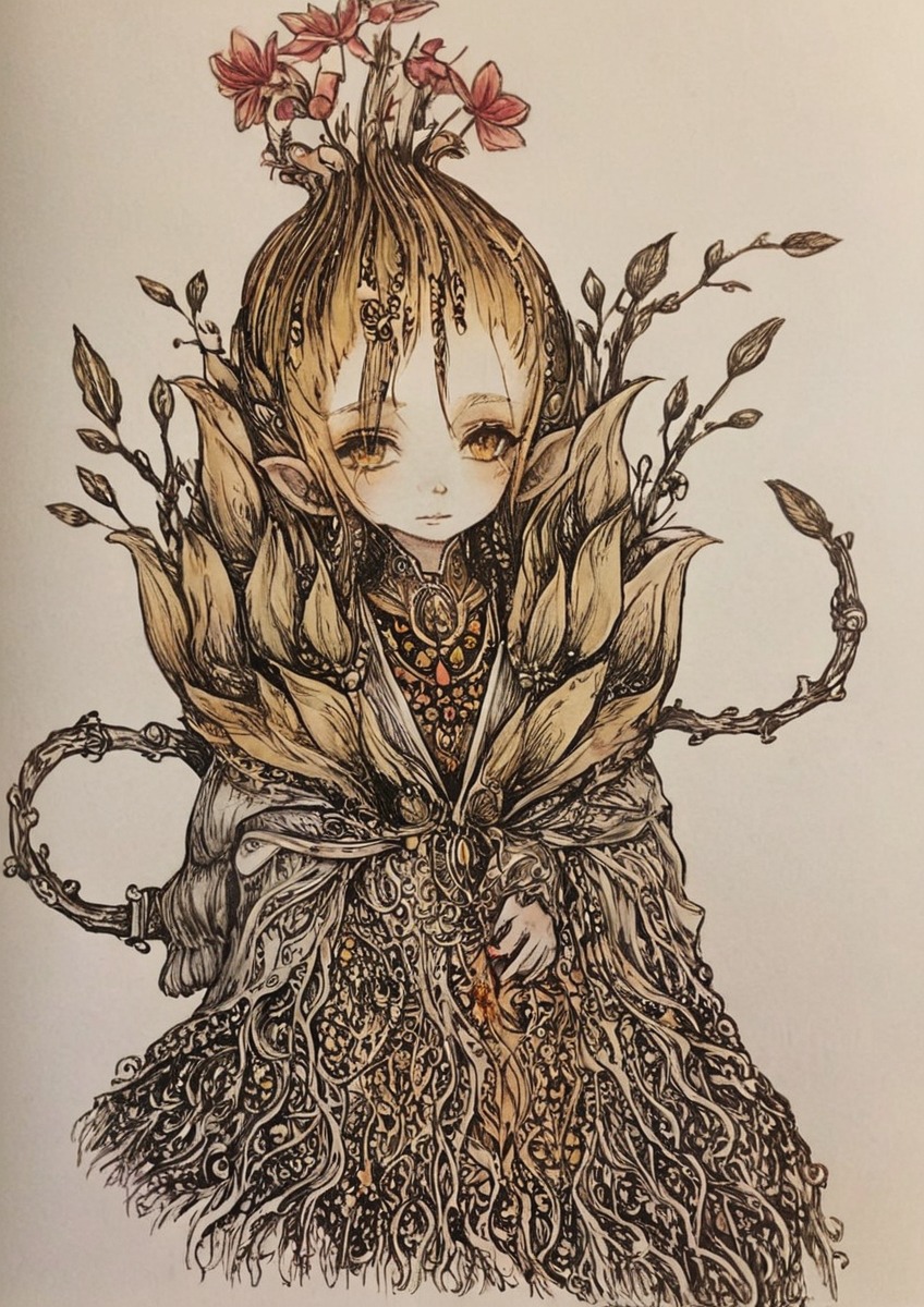 plants, coloredpencils, drawingillustration, fantasycharacter, inkdrawing, hybridcreature