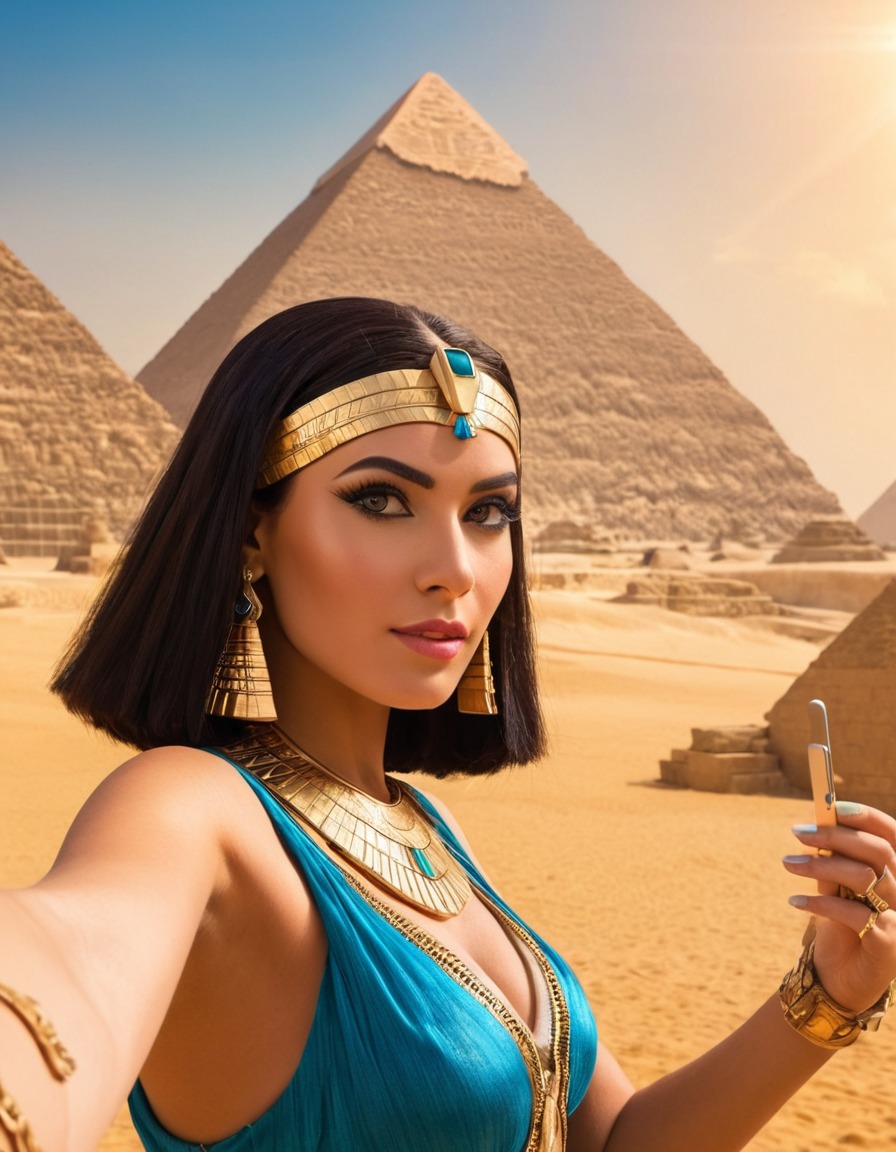 cleopatra, selfie, pyramids, ancient egypt, historical figure