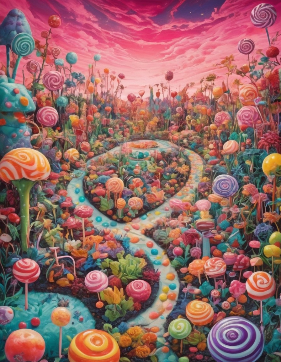 fantasy, garden, candy, sweets, whimsical, surreal