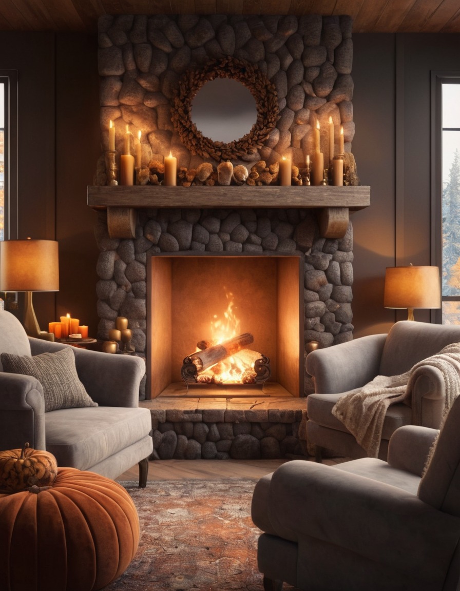 fireplace, armchairs, blankets, cozy, home, relaxation, interior