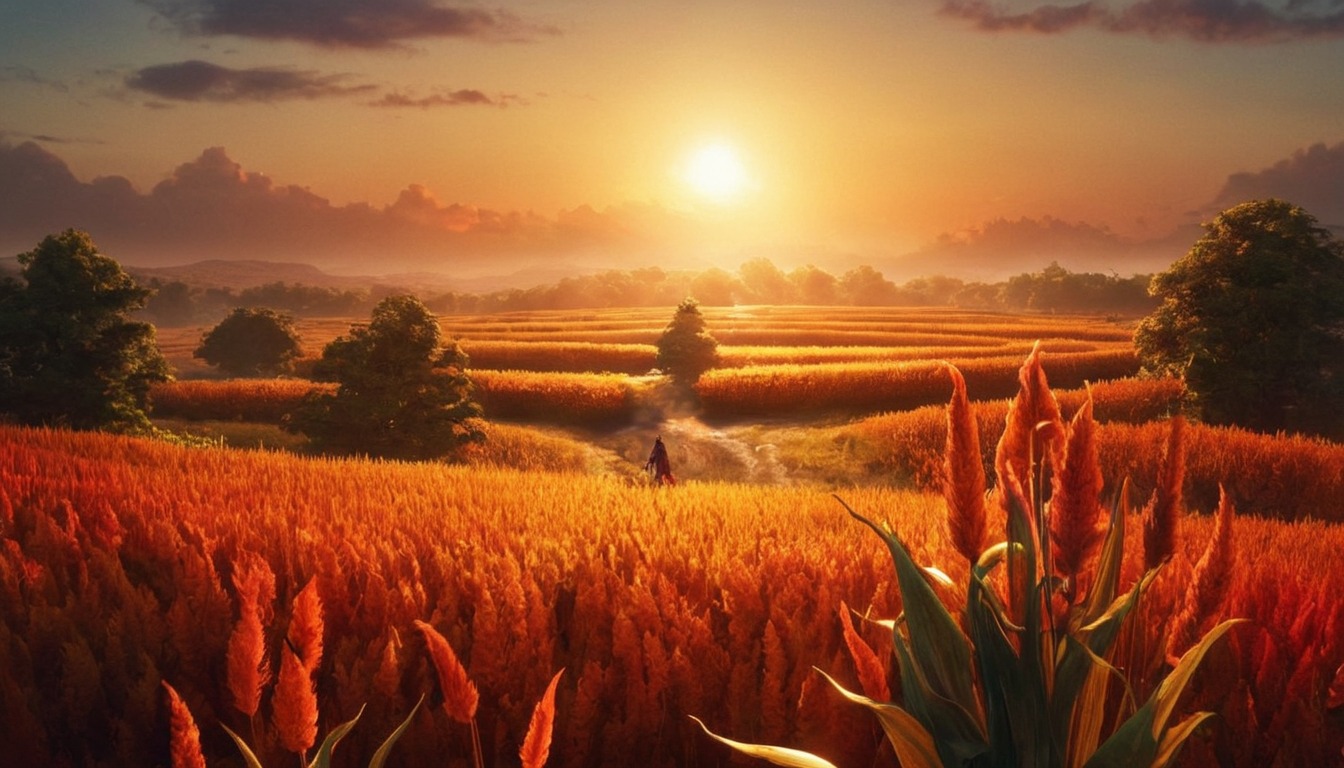 field, gorgeous, nature, sunset, wheat