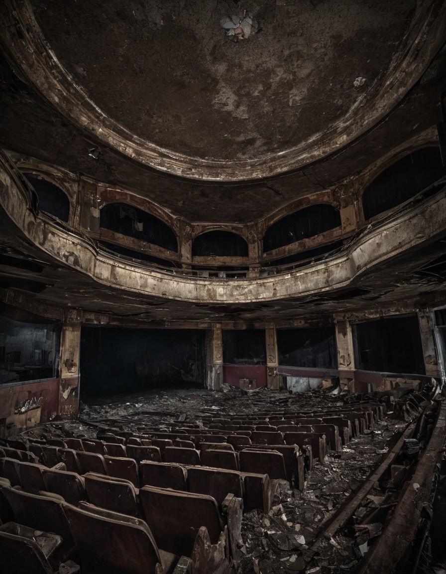 movie theater, abandoned building, urban exploration, cityscape, nostalgia, cinema, big city