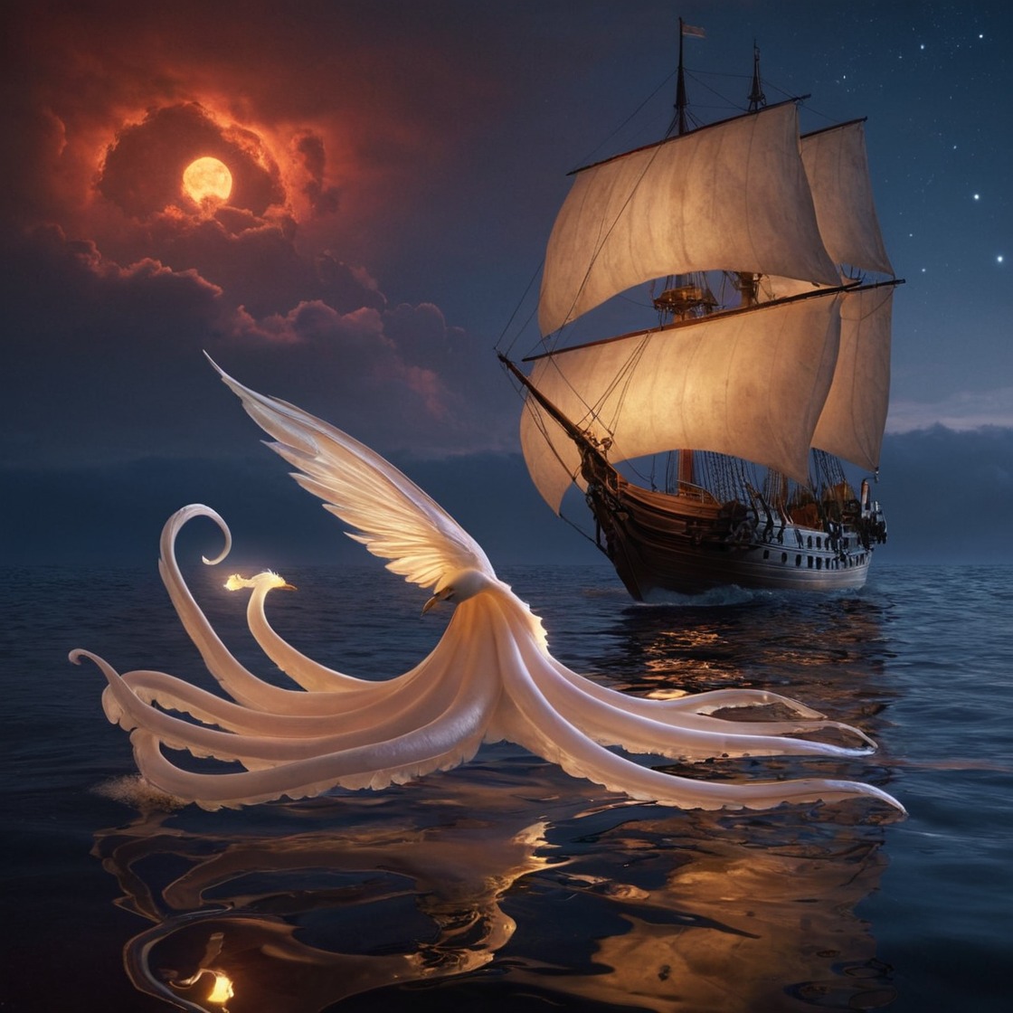 digitalart, fantasyart, sea, photomanipulation, surreal, boat, digitalpainting, fantasycharacter, horror, wallpaper, pirate, octopus, squid