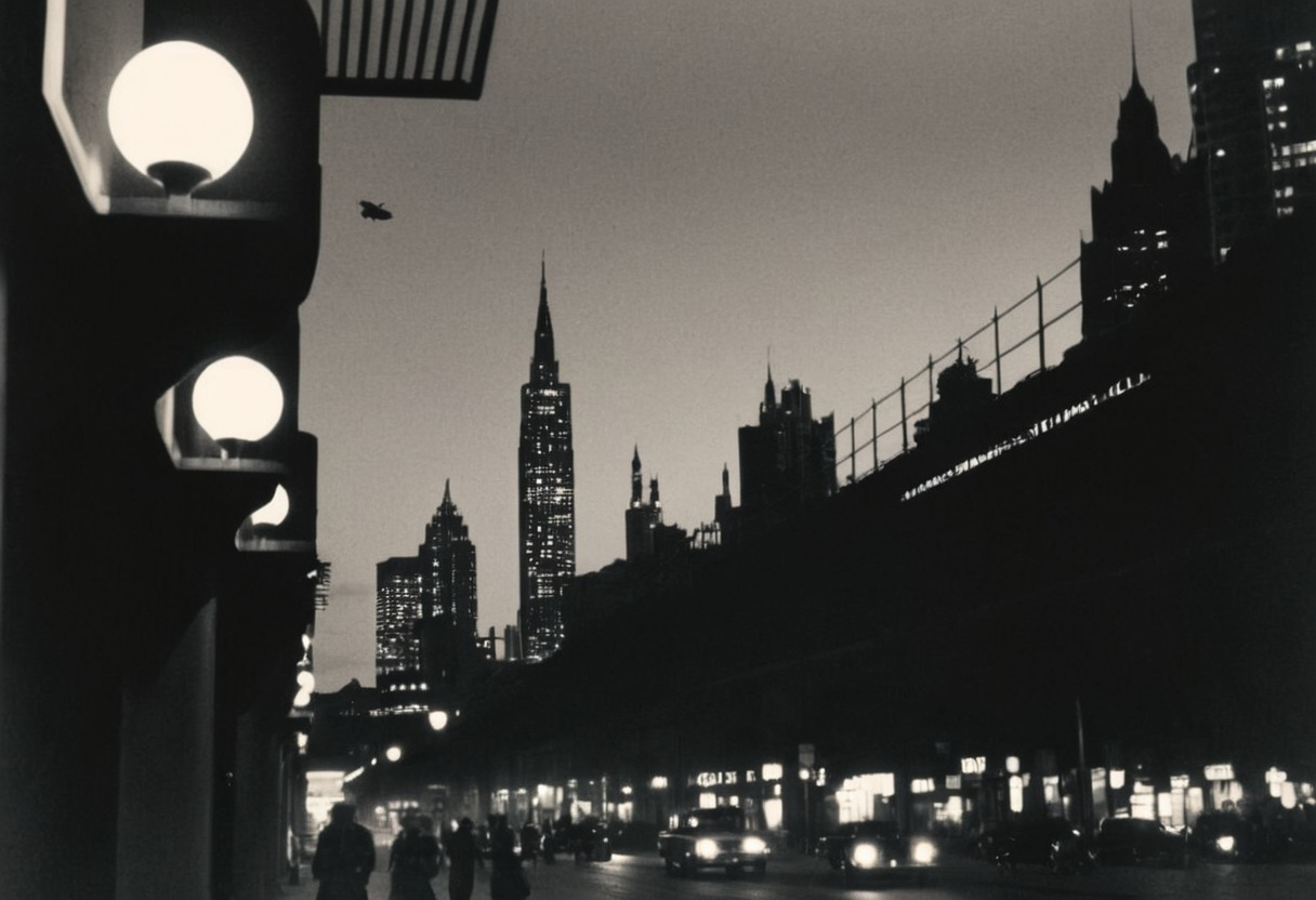 vintage new york, 1950s, elliott erwitt, nyc, nyc at night, glittering nyc, elevated tracks, city at night