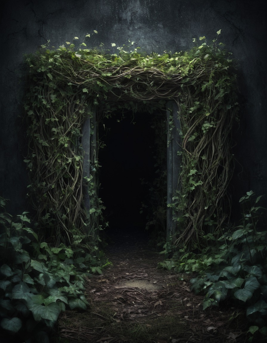 mystical, doorway, vines, garden, magic, enchanted, nature