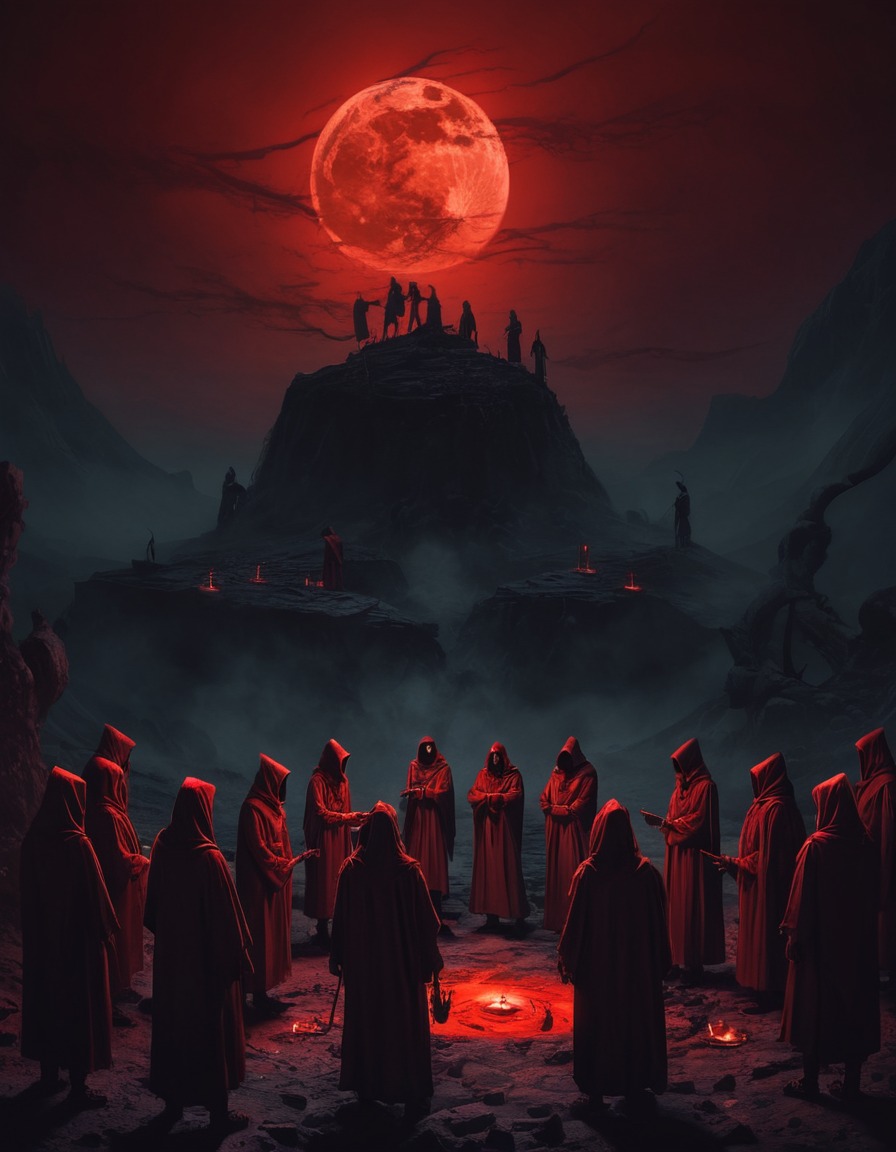 cultists, ritual, blood moon, sinister, occult, lovecraft, howard lovecraft