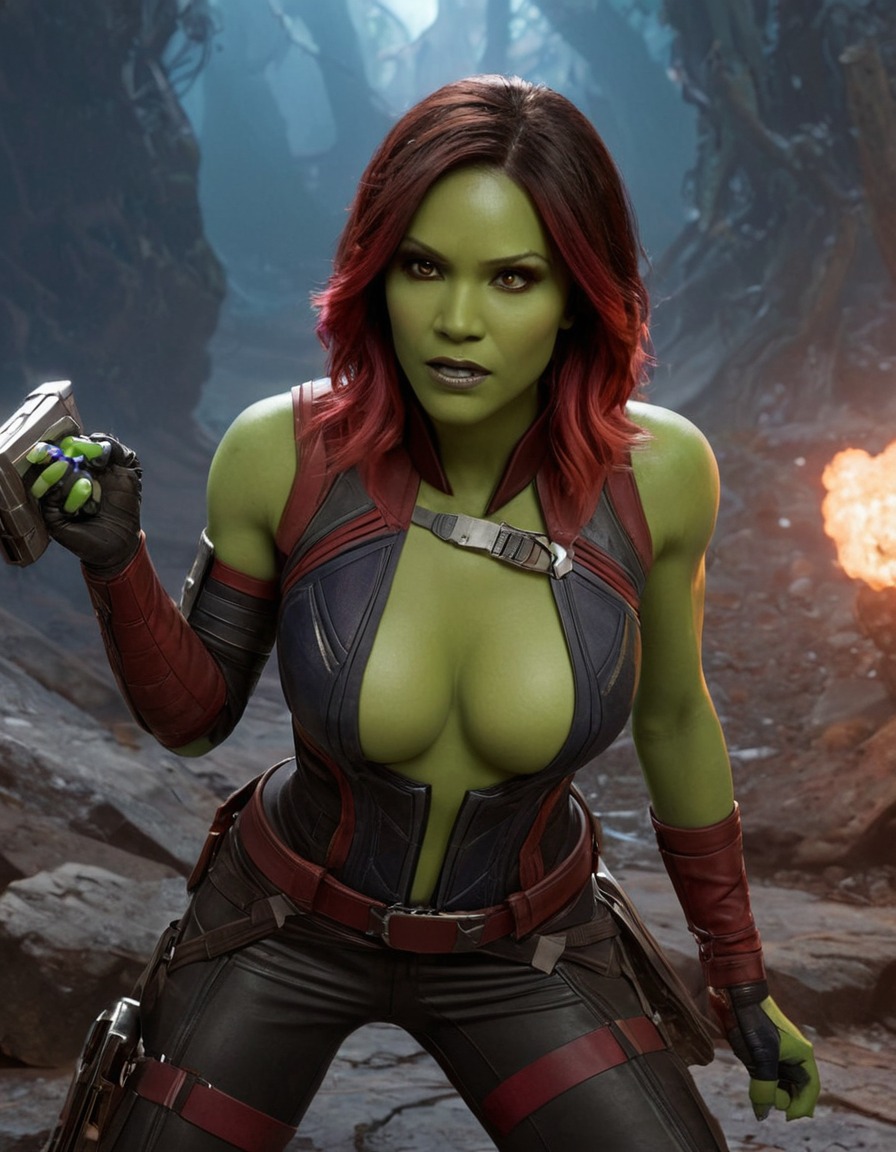 superhero, gamora, guardians of the galaxy, marvel, action, defeat, battle