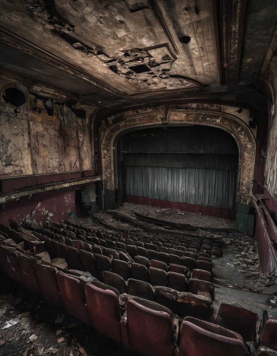 movie theater, abandoned, urban decay, big city, cinema, vacant building