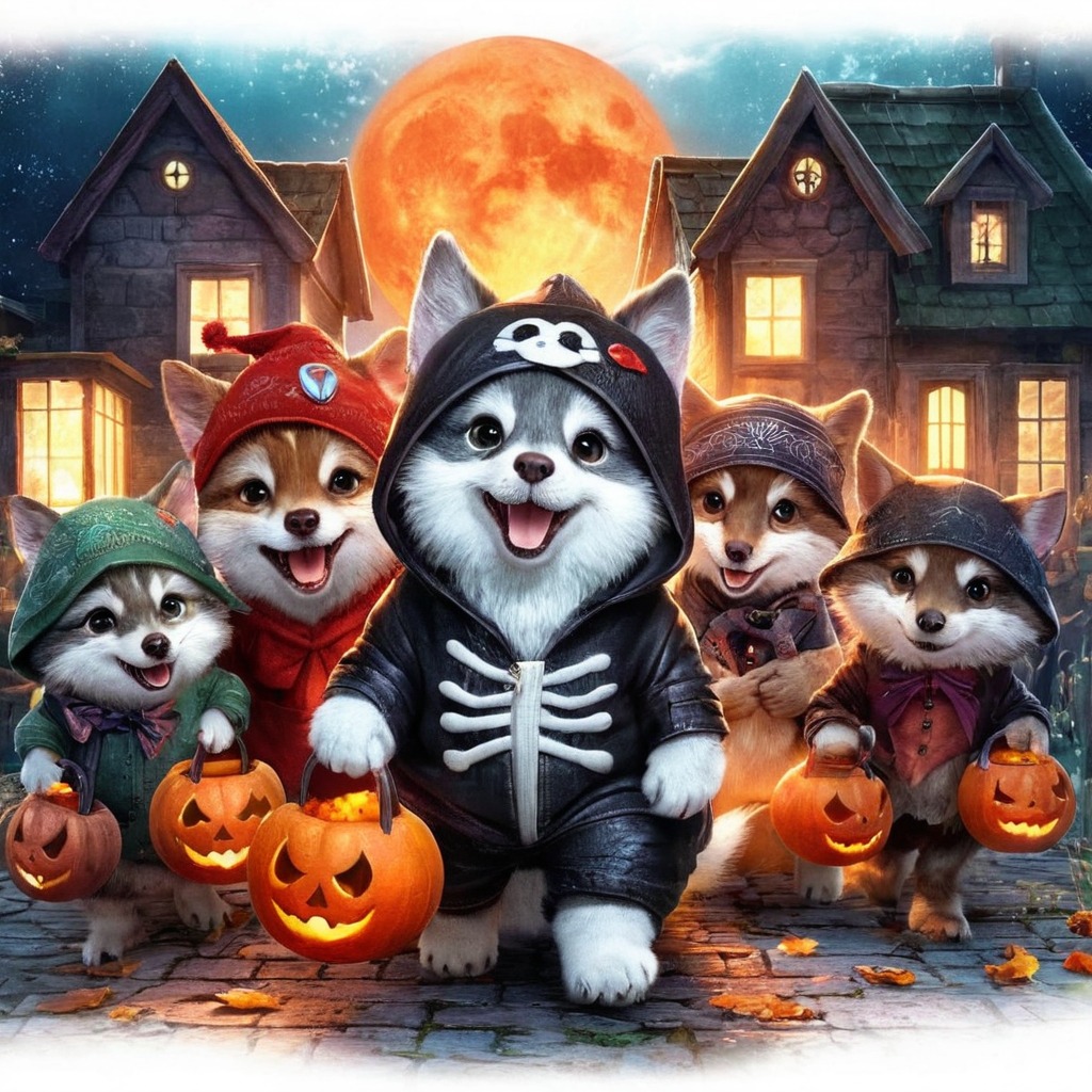 dog, halloween, digitalart, cartoon, animal, characterdesign, horror, spooky, husky, fanart, trickortreat