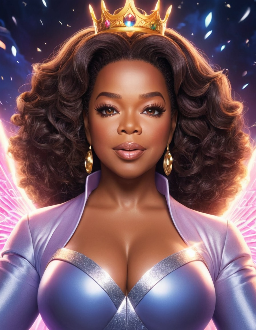 oprah winfrey, anime, queen, magical, glowing_aura