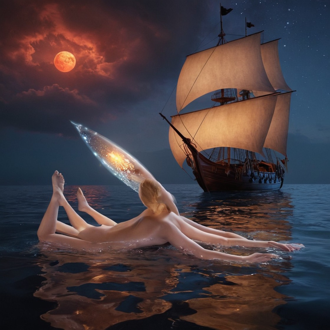 digitalart, fantasyart, sea, photomanipulation, surreal, boat, digitalpainting, fantasycharacter, horror, wallpaper, pirate, octopus, squid