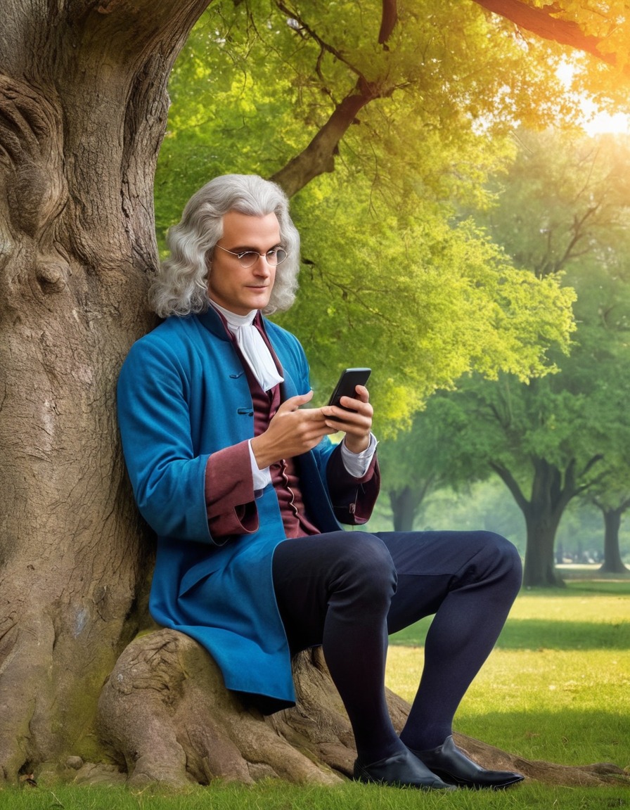 isaac newton, smartphone, tree, technology, science