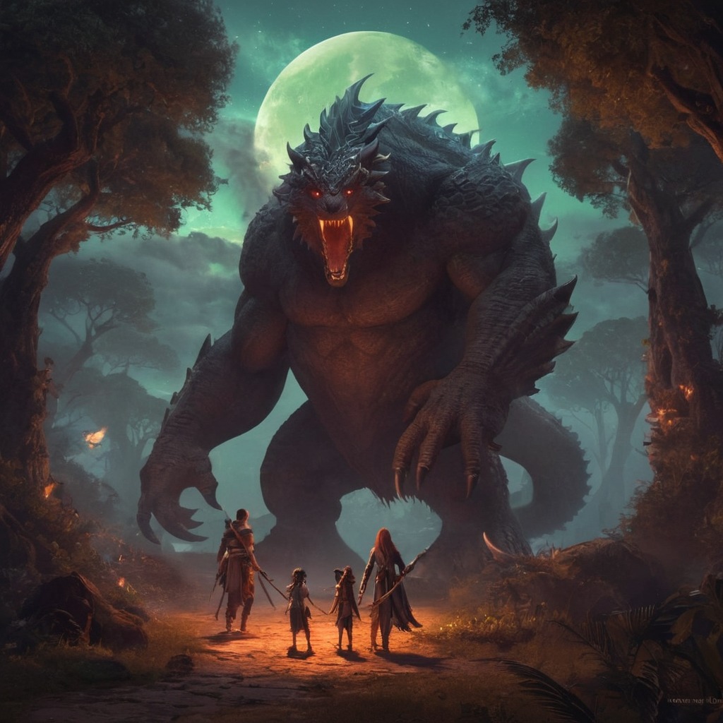 digitalart, characterdesign, warrior, magic, fantasyart, monster, beast, dreamup, ai_art