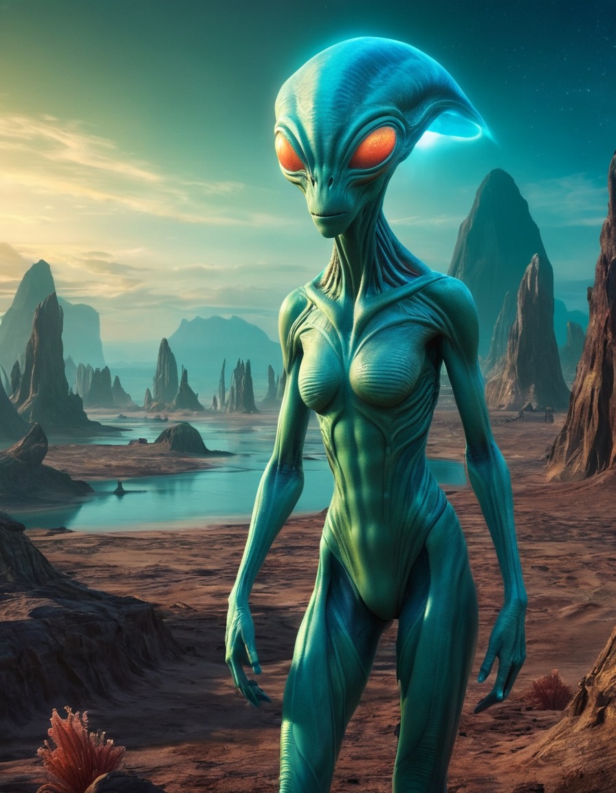 alien, creature, bioluminescent, surreal landscape, extraterrestrial, aliens