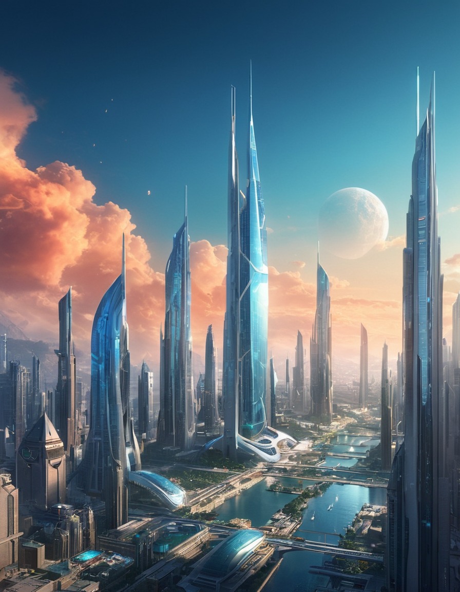 futuristic, cityscape, modern, architecture, urban design, geometric design