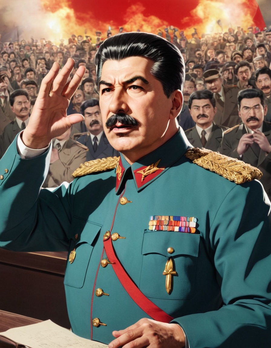 joseph stalin, dictator, soviet union, leader, speech, addressing crowd, anime