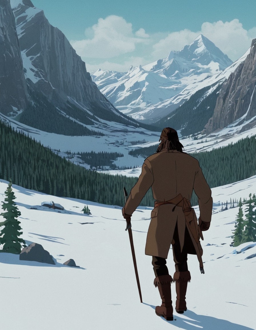 the revenant, movie scene, painting, leonardo dicaprio, hugh glass, survival, wilderness