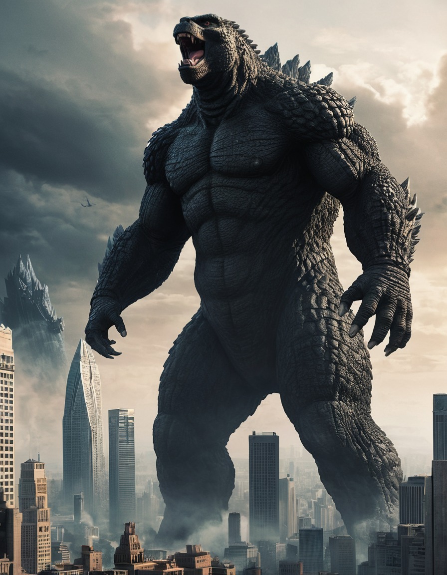 godzilla, king kong, city destruction, monster showdown, kong