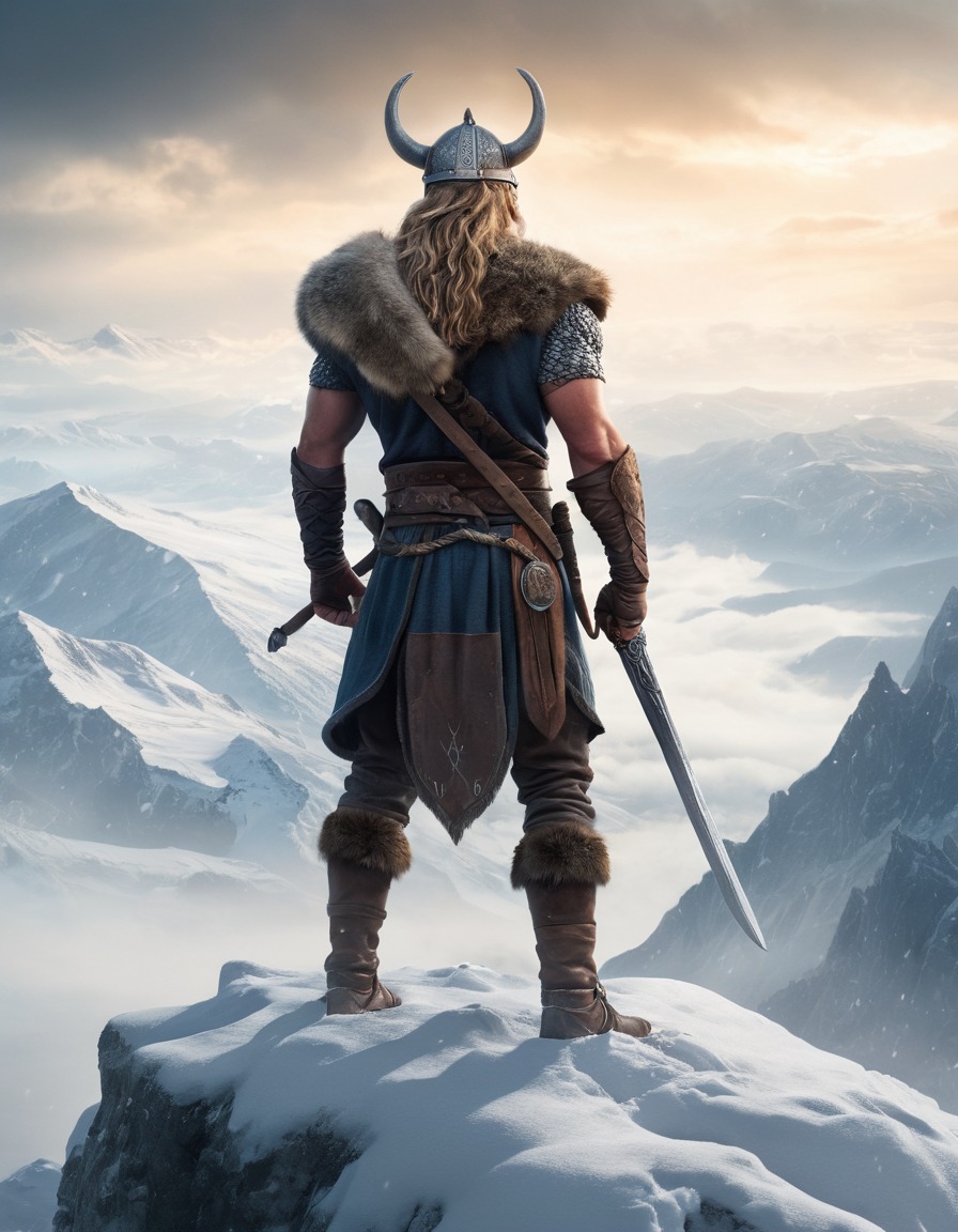 viking, warrior, snowy mountain, landscape, mist, scandinavia, computer games