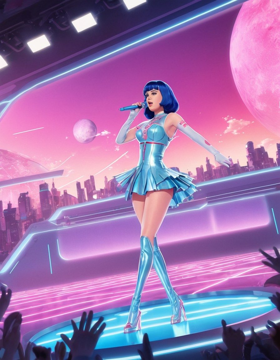 anime, katy perry, futuristic, stage, performance