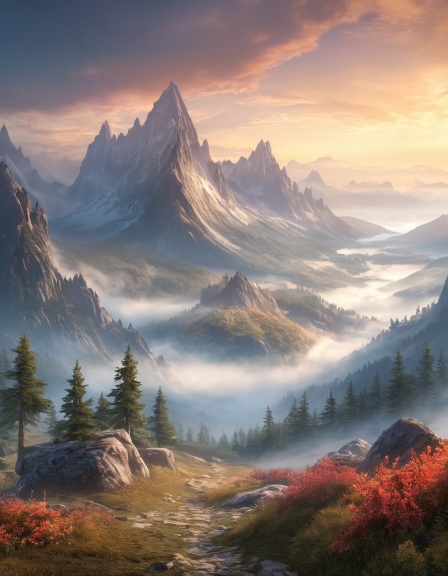 mountains, mist, morning, nature, landscape