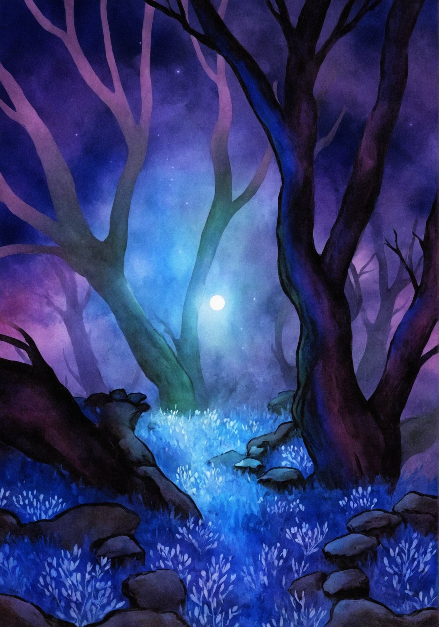 art, my art, artwork, artists on tumblr, concept art, illustration, paint, painting, draw, drawing, watercolor, watercolour, gouache, markers, landscape, surreal, fantasy ambient, fantasy, ambient, folklore, nature, night, forest, woods, magic, colorful