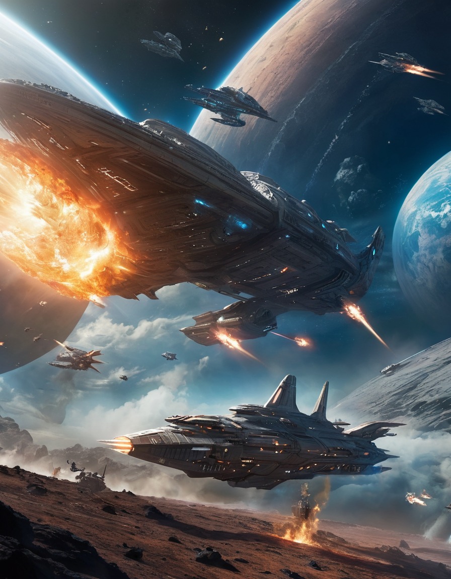 space, starship, alien fleet, epic battle, sci-fi, extraterrestrial, interstellar warfare