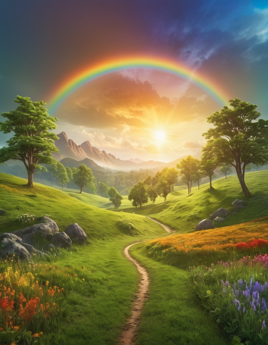 rainbow, nature, meadow, vibrant, colorful