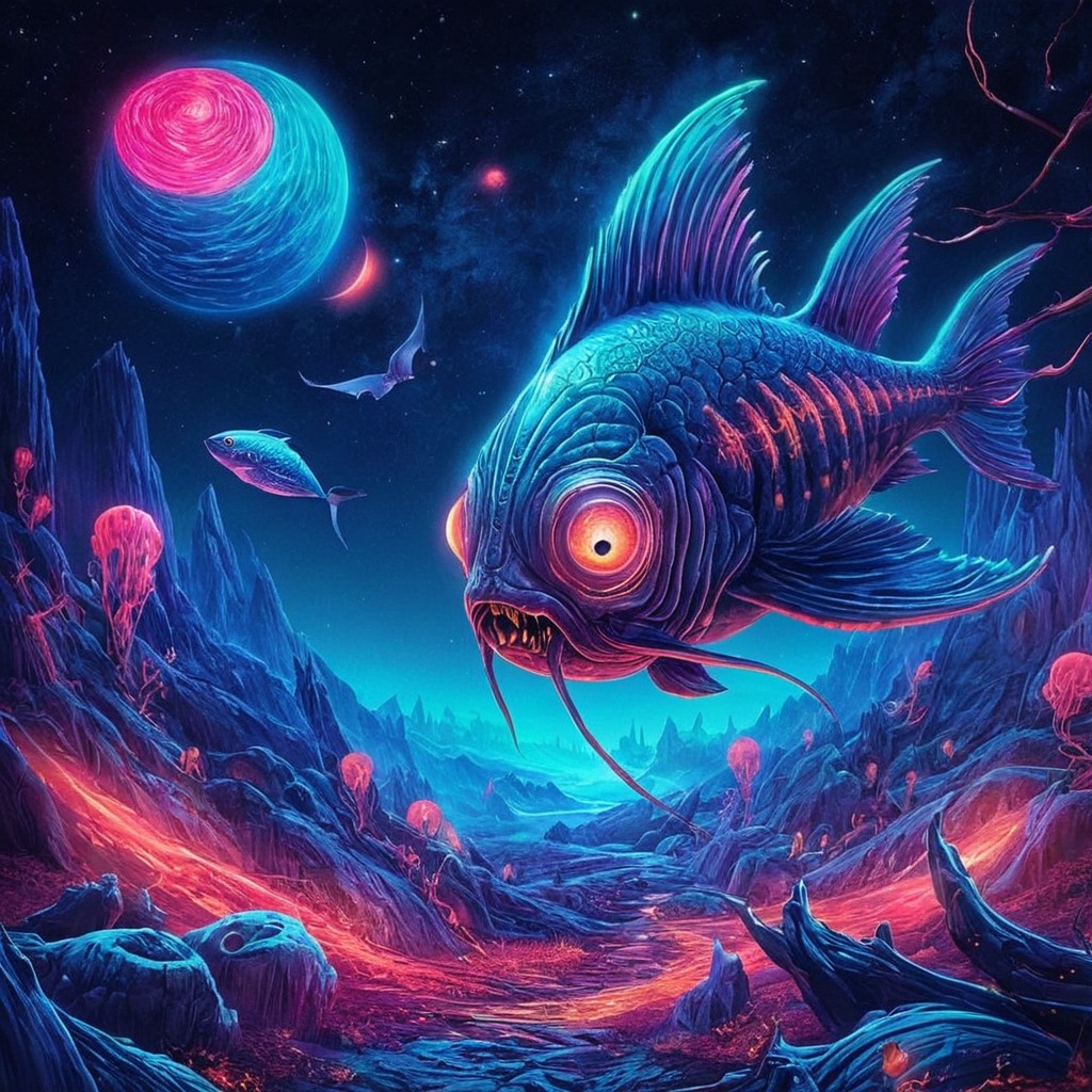 alien, fish, neon