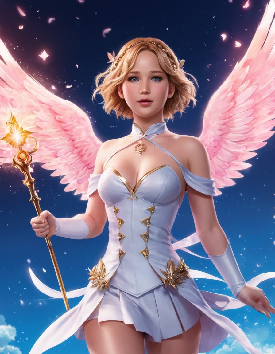 jennifer lawrence, magical girl, fantasy, illustration, art, anime