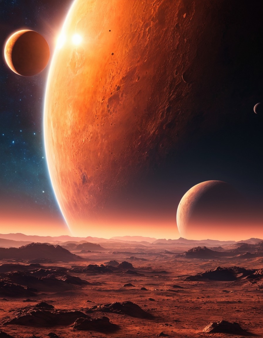 space, sunrise, planet, moons, astronomy, celestial bodies, cosmic beauty