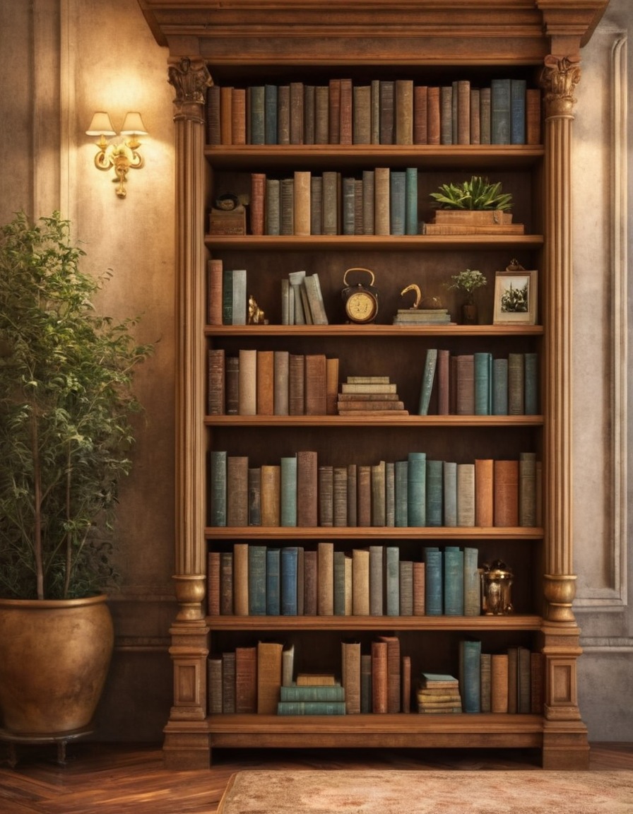 bookshelf, novels, reading, cozy, home, interior