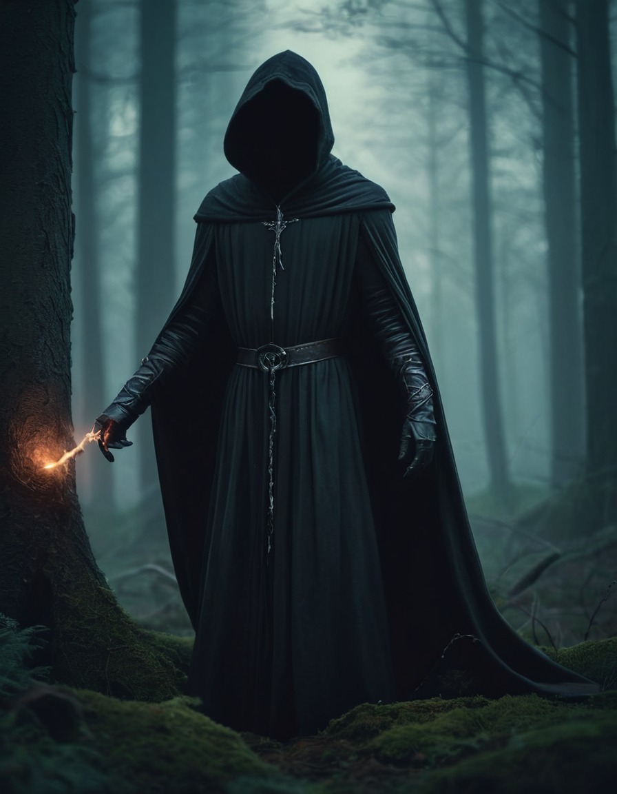 forest, hooded figure, magic, medieval, spells, middle ages