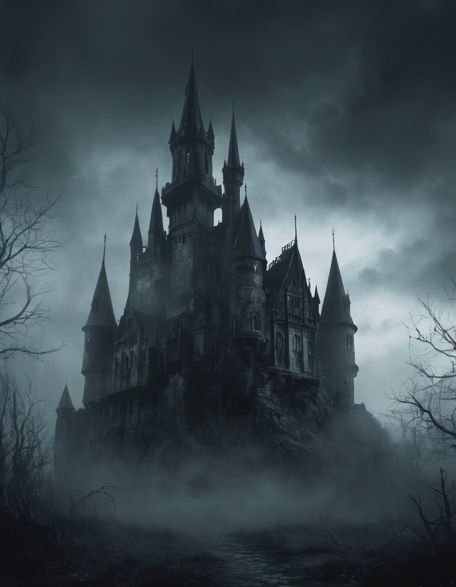 castle, gothic, mist, architecture, spooky, underground, dark