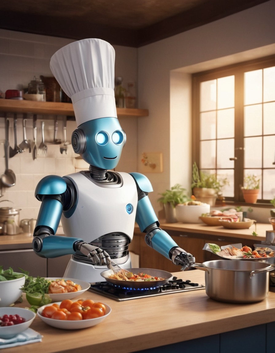 robot, chef, cooking, meal, kitchen, robots