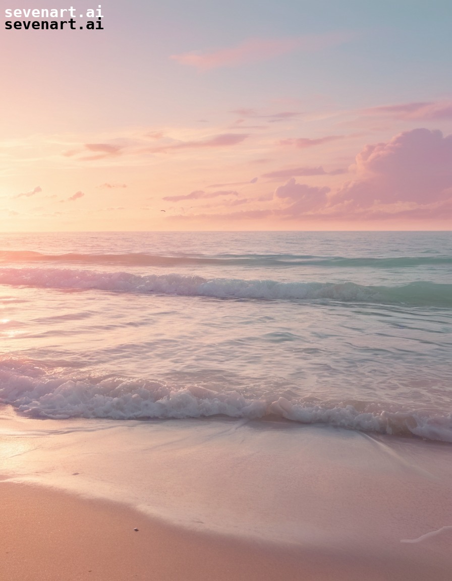 beach, sunset, pastel colors, waves, peaceful, nature