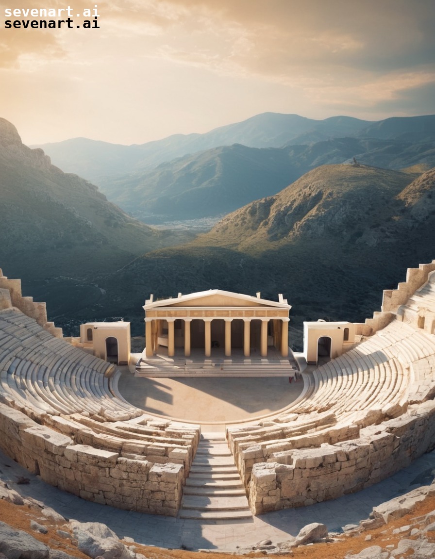 ancient, architecture, amphitheater, greece, mountains