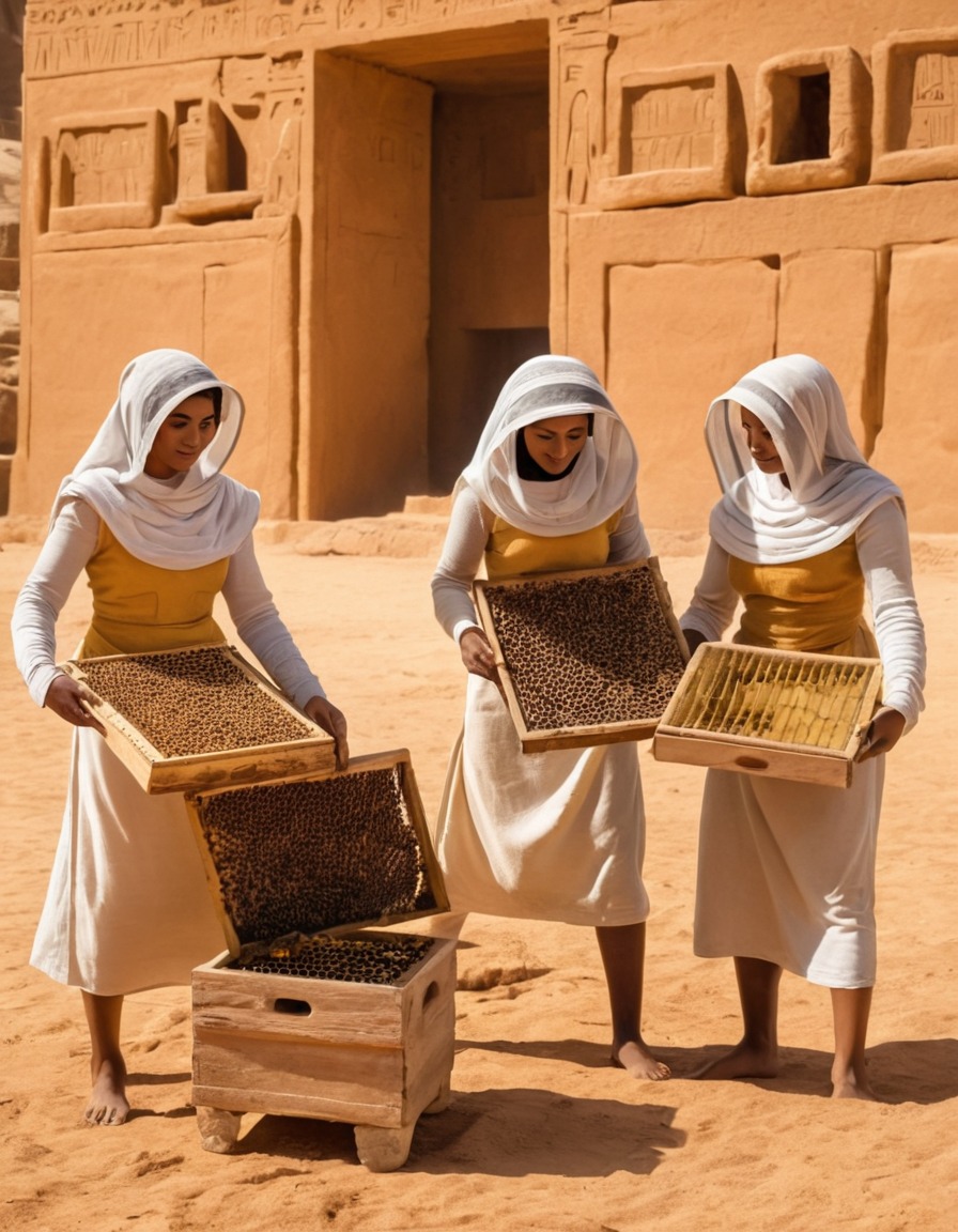 ancient women, beekeeping, honey production, clay hives, ancient egypt, 1500 bc, apiculture