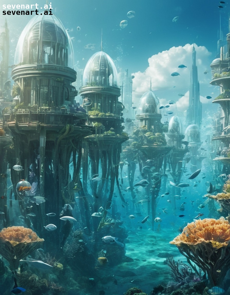 futuristic, underwater city, eco-friendly, sustainable, advanced technologies, future