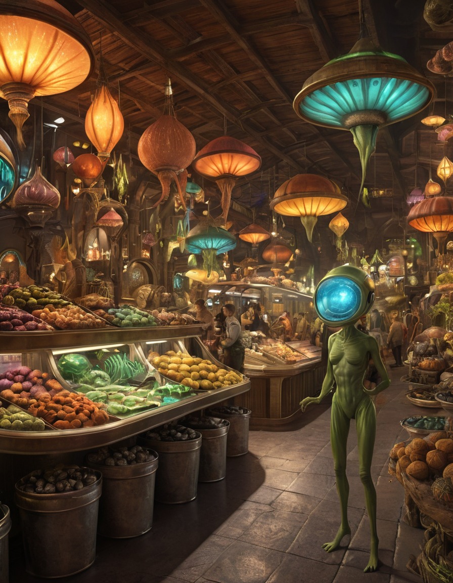 alien, extraterrestrial, marketplace, trade, diversity, futuristic, aliens