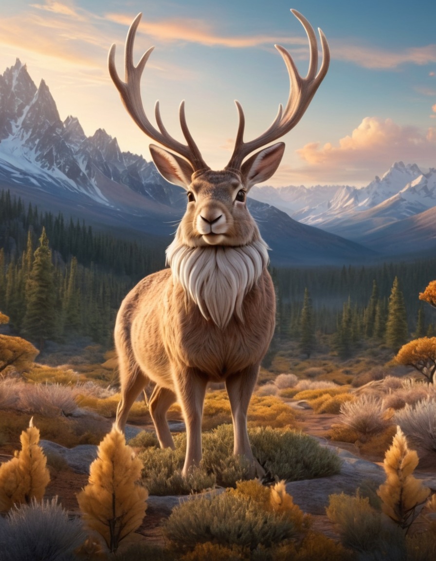 fantasy, landscape, jackalope, magical creatures, whimsical, enchanting, wildlife